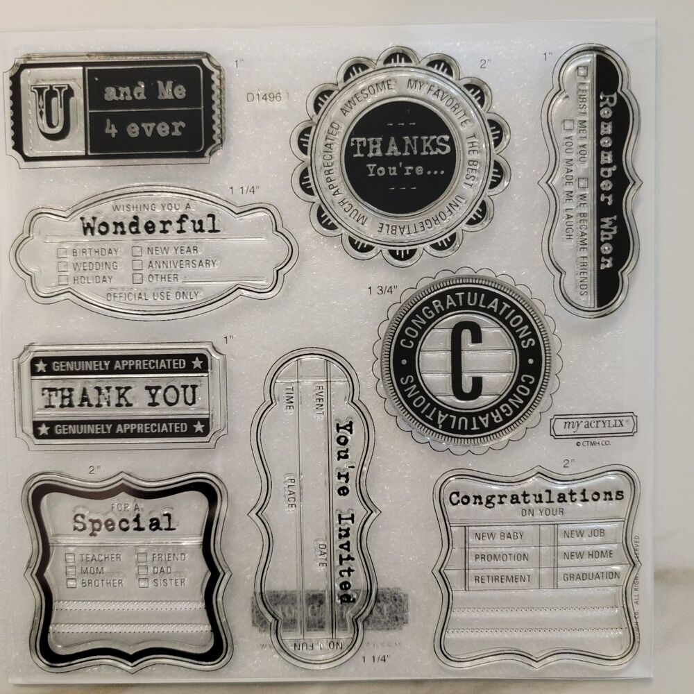 Close to my Heart My Acrylix SENTIMENT FRAMES TAGS Clear Cling Stamps Set of 9
